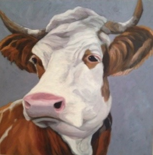 Cow with horns on blue sold